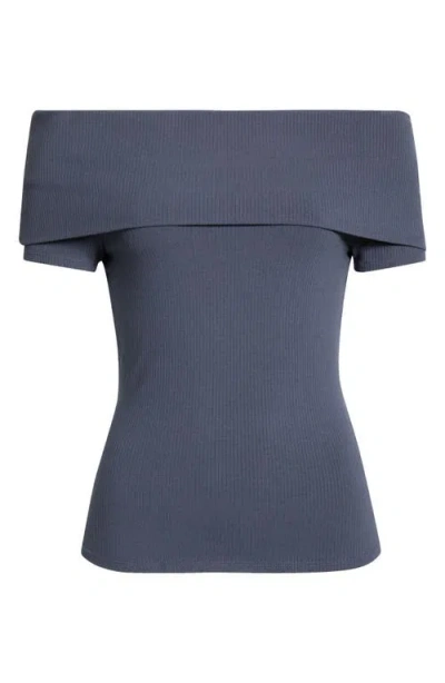 Paige Rosarita Rib Knit Off The Shoulder Top In Blue