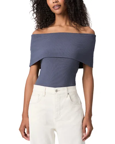 Paige Rosarita Ribbed Off The Shoulder Top In Blue