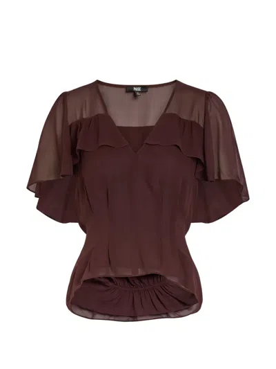 Paige Ruffled Flutter-sleeve Blouse In Brown