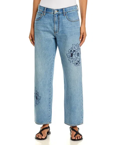 Paige Rylann High Rise Ankle Straight Jeans In Sail On Embroidered In Blue