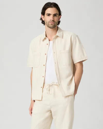 Paige Mens Ecru Rinse Saion Short-sleeve Cotton And Linen Blend Denim Shirt In Multi