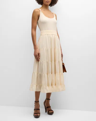 Paige Samosa Tiered A-line Midi Dress In Ecru