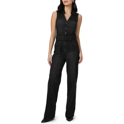 Paige Sasha Belted Denim Jumpsuit In Dark Moonlight