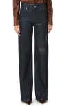 Paige Sasha Coated High Waist Wide Leg Jeans In Glazed Indigo Coating