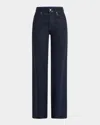 Paige Sasha Coated High Waist Wide Leg Jeans In Glazed Indigo Coating