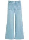 Paige Harper Frayed High-rise Wide-leg Jeans In Light Blue