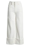 Paige Sasha Cuff High Waist Ankle Wide Leg Jeans In Tonal Ecru