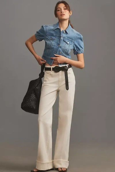 Paige Sasha Cuffed High-rise Wide-leg Jeans In White