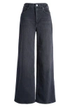 Paige Sasha High Waist Wide Leg Jeans In Viper Black Distressed