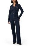 Paige Sasha Long Sleeve Bootcut Denim Jumpsuit In Peregrine