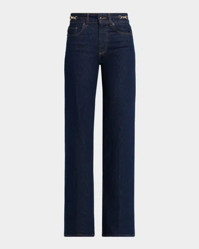 Paige Sasha Wide-leg Jeans With Embellished Waistband In Orange