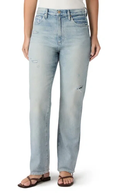 Paige Sawyer Ripped High Waist Straight Leg Jeans In Blue