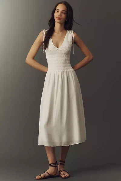 Paige Sebastian Ruched Sleeveless Midi Dress In Neutral