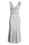 Paige Shona Floral Ruffle Midi Dress In Dusty Sage Multi