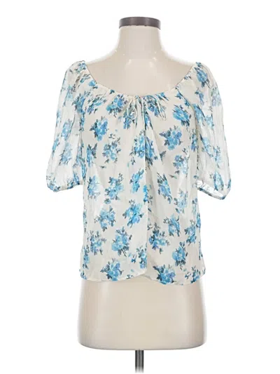 Pre-owned Paige Short Sleeve Silk Top Blue Tropical Pattern Sweetheart Neckline Tops