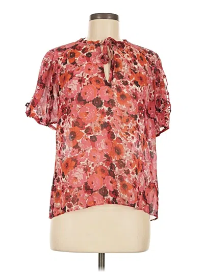 Pre-owned Paige Short Sleeve Silk Top Pink Keyhole Neckline Tops