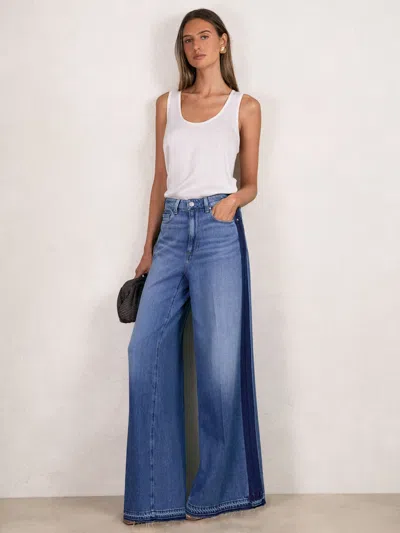 Paige Stripe Wide Leg Jeans In Blue