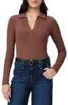 Paige Silene Rib Polo Top In Brown
