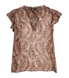 Paige Cornelia Flutter Sleeve Silk Top In Brown