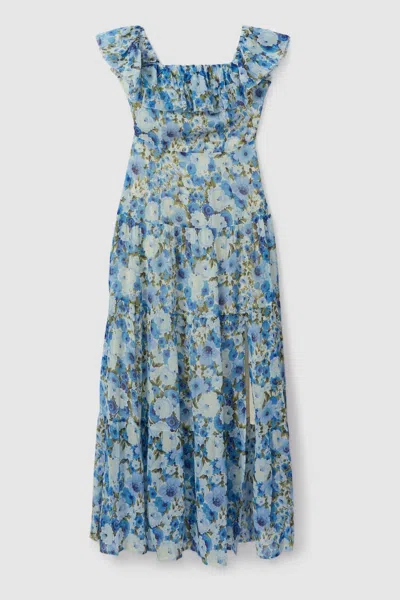 Paige Silk Georgette Floral Print Maxi Dress In Blue Multi