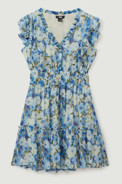 Paige Silk Georgette Floral Print Mini Dress In Blue Multi