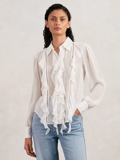 Paige Silk-georgette Ruffle-trim Shirt In White