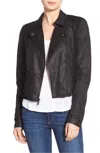 Paige Silvie Cropped Trim Suede Leather Moto Jacket In Black In Black