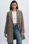 Paige Single Breasted Houndstooth Check Coat In Chocolate Brown