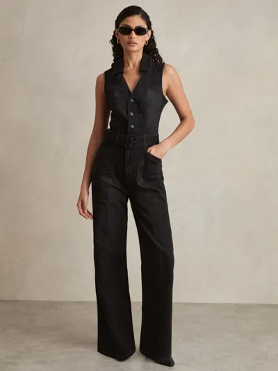 Paige Sleeveless Denim Jumpsuit In Black