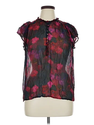 Pre-owned Paige Sleeveless Silk Top Black Floral Pattern Mock Neckline Tops