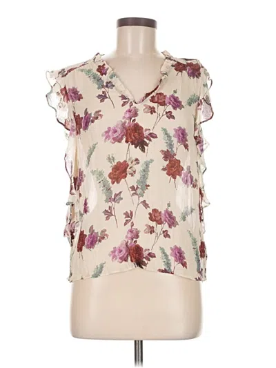 Pre-owned Paige Sleeveless Silk Top Ivory Floral Pattern Ruffles Neckline Tops In White