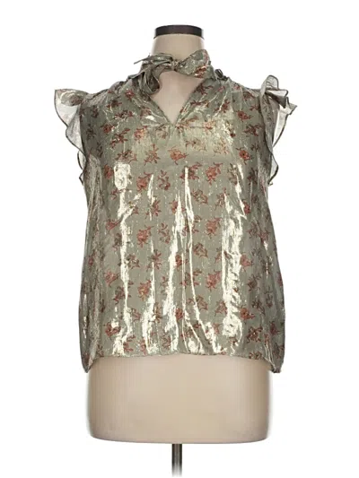 Pre-owned Paige Sleeveless Silk Top Silver Metallic Pattern Cowl Neck Tops