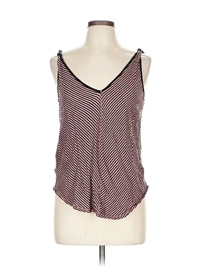 Pre-owned Paige Sleeveless Top Burgundy Stripes Pattern V Neck Tops