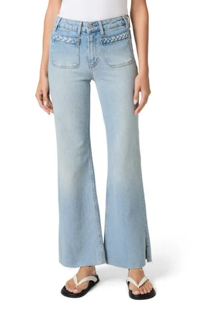 Paige Sofia Braided Patch Pocket Split Hem Flare Jeans In Blue