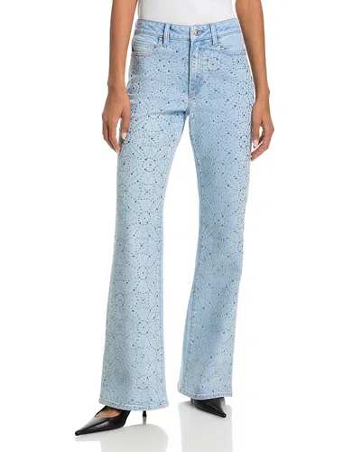 Paige Sofia Embellished Mid Rise Jeans In Flora Embellished In Blue