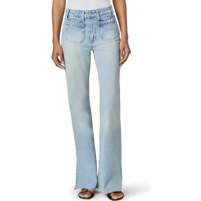 Paige Sofia Braided Patch Pocket Mid Rise Flare Leg Jeans In Montebello In Blue