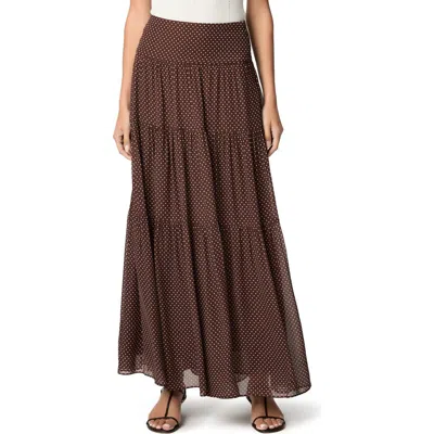 Paige Somi Tiered Polka Dot Maxi Skirt In Brown
