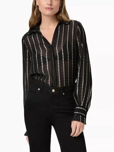 Paige Sosa Metallic Floral-stripe Blouse In Black