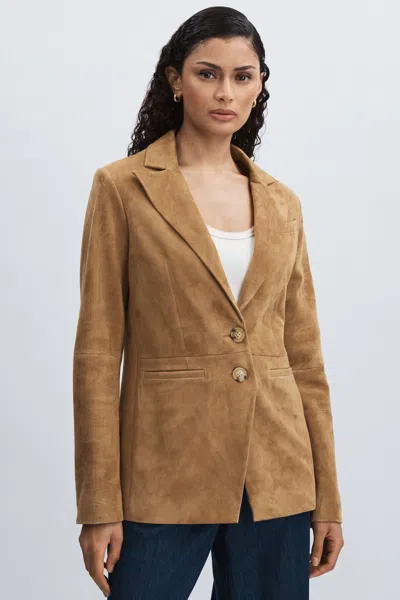 Paige Suede Single-breasted Blazer In Tan