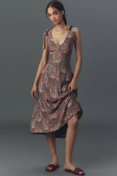 Paige Swindon Tie-strap V-neck Midi Dress In Multicolor