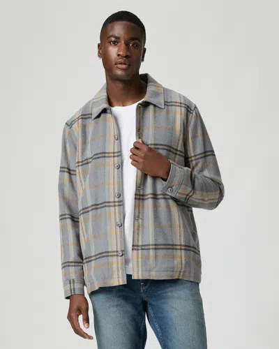 Paige Mens Telford Fleece-lined Woven Overshirt Jacket Blue Ash Plaid Xl In Gray