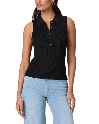 Paige Womens Black Vesta Polo-collar Ribbed Knitted Top