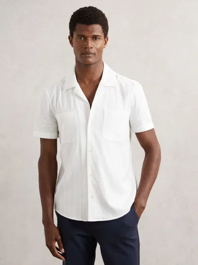 PAIGE PAIGE TONAL-STRIPE CUBAN-COLLAR SHIRT
