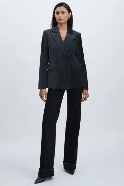 Paige Velvet Double Breasted Blazer In Calico Blue