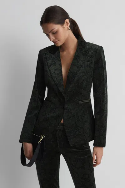 Paige Velvet Single Breasted Blazer In Dark Forest