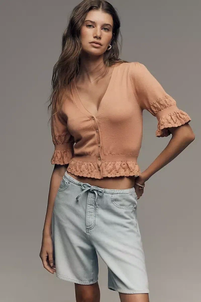 Paige Vetra Ruffled Cardigan Top In Brown