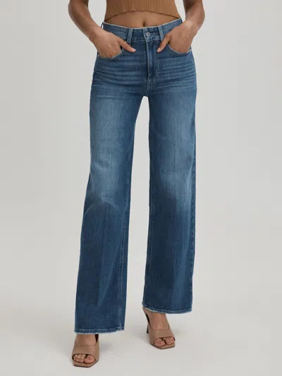 Paige Wide Leg Distressed Jeans In Blue