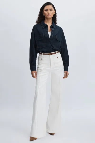 Paige Wide-leg Patch Pocket Jeans In Ecru