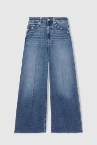 Paige Wide Leg Hem Cropped Jeans In Rock Show Blue