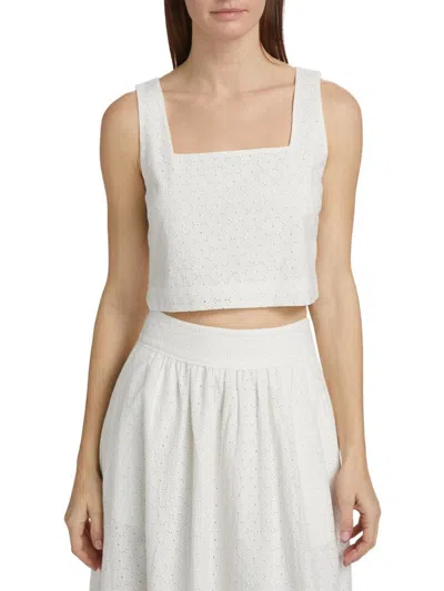 Paige Aelita Square-neck Eyelet Cropped Top In White